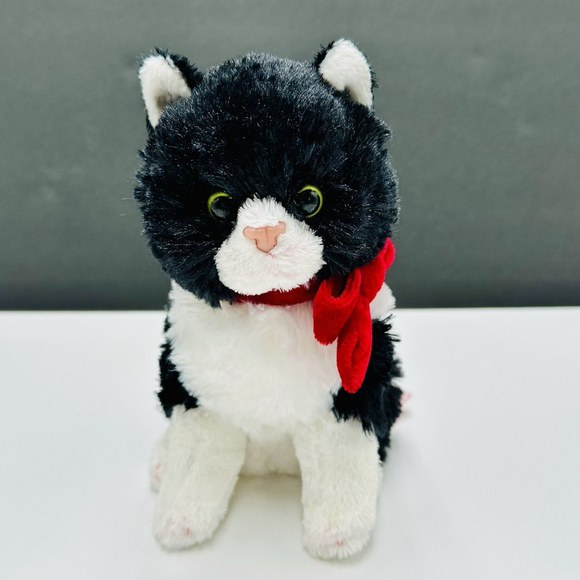 Russ Berrie Other - Russ Berrie Black and White Kitty Cat 8” Red Bow Sitting Stuffed Plush Tuxedo